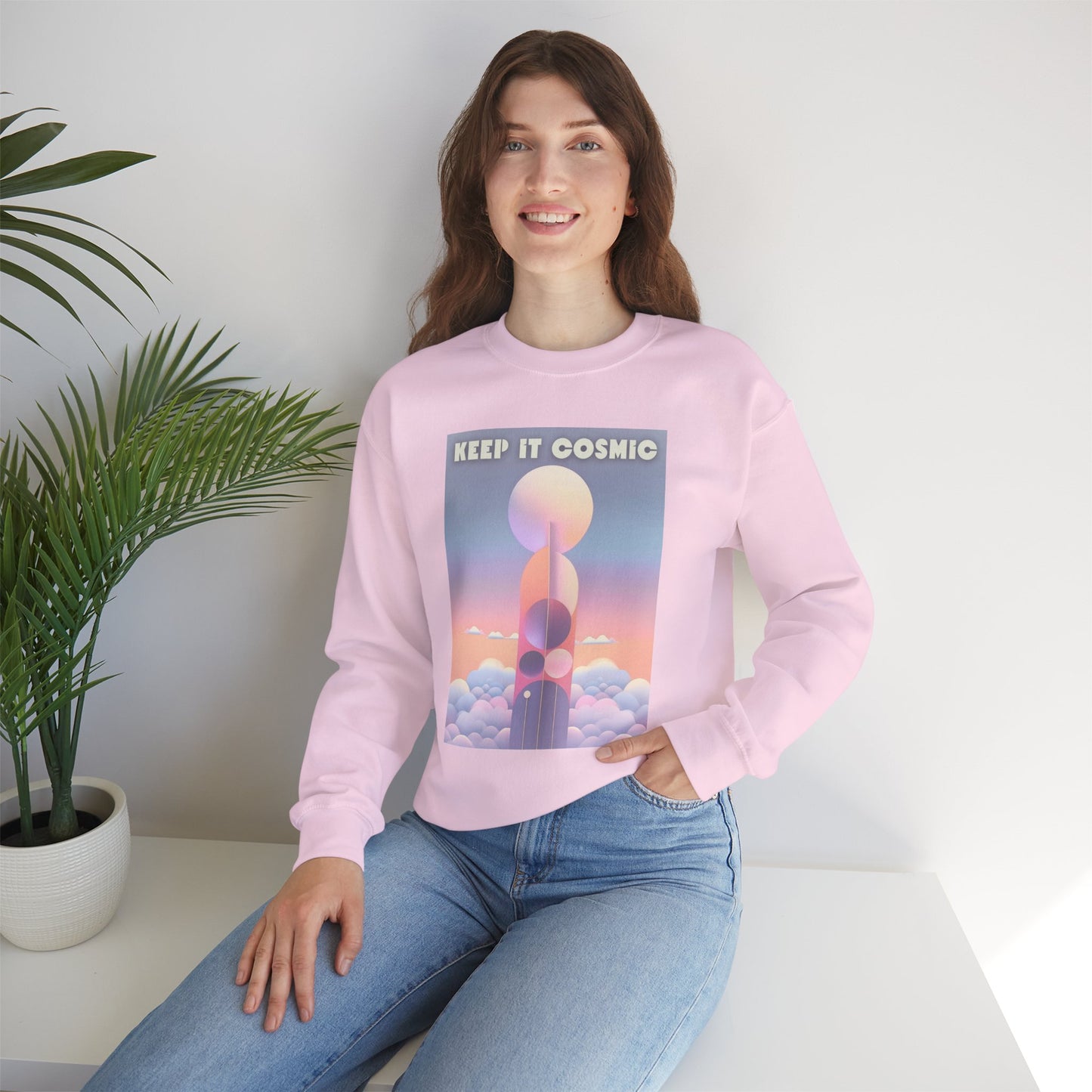 Keep It Cosmic Pastel Sweatshirt – Retro Celestial Aesthetic Crewneck