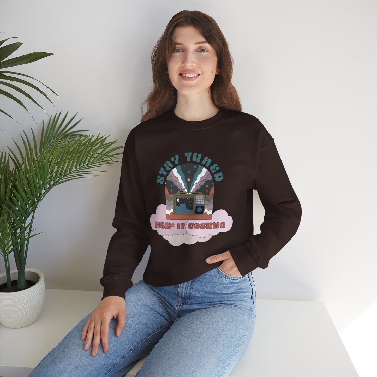 Stay Tuned Cosmic Retro Sweatshirt - Earthglow Celestial Crewneck
