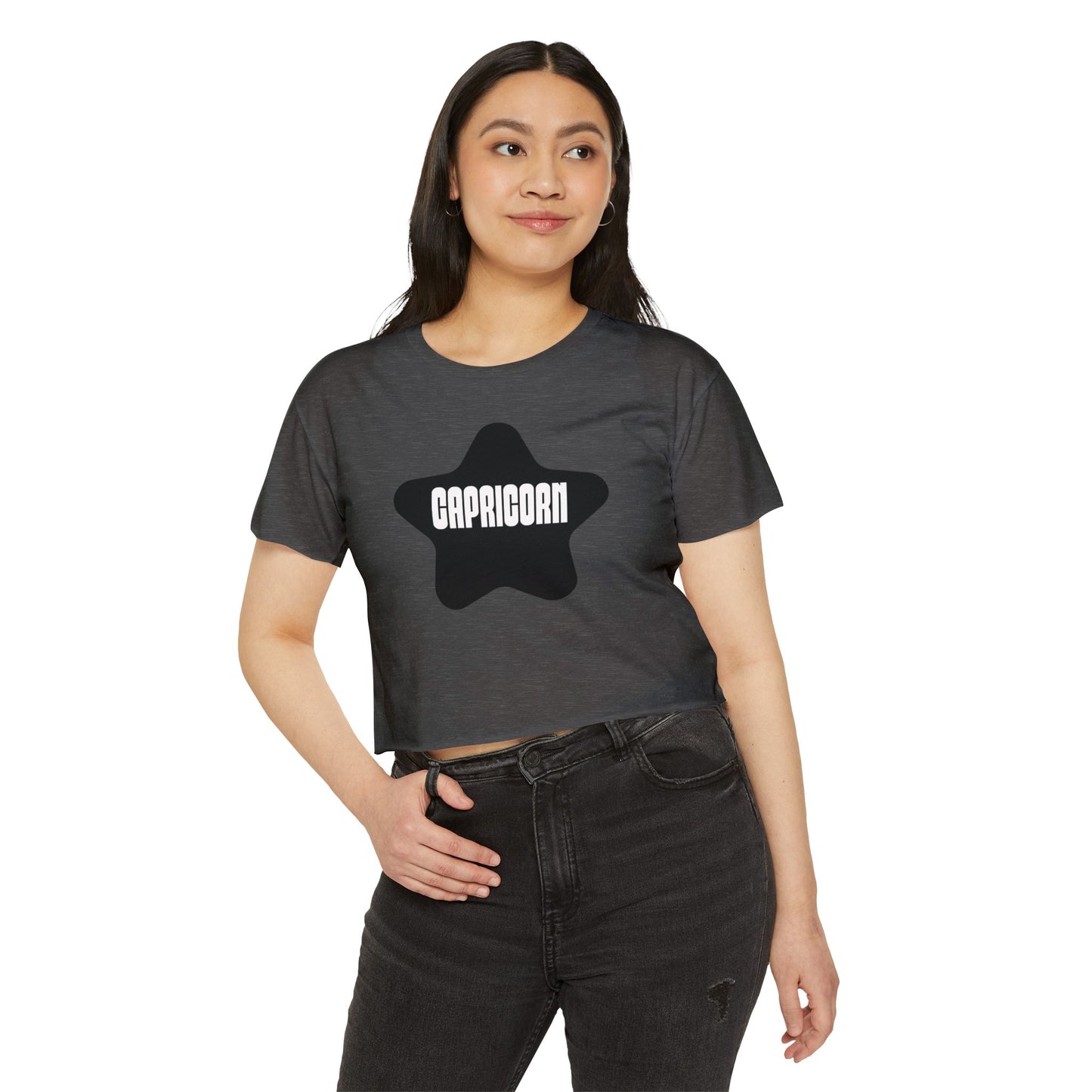 Capricorn Black Star Crop Top – Retro Zodiac Tee