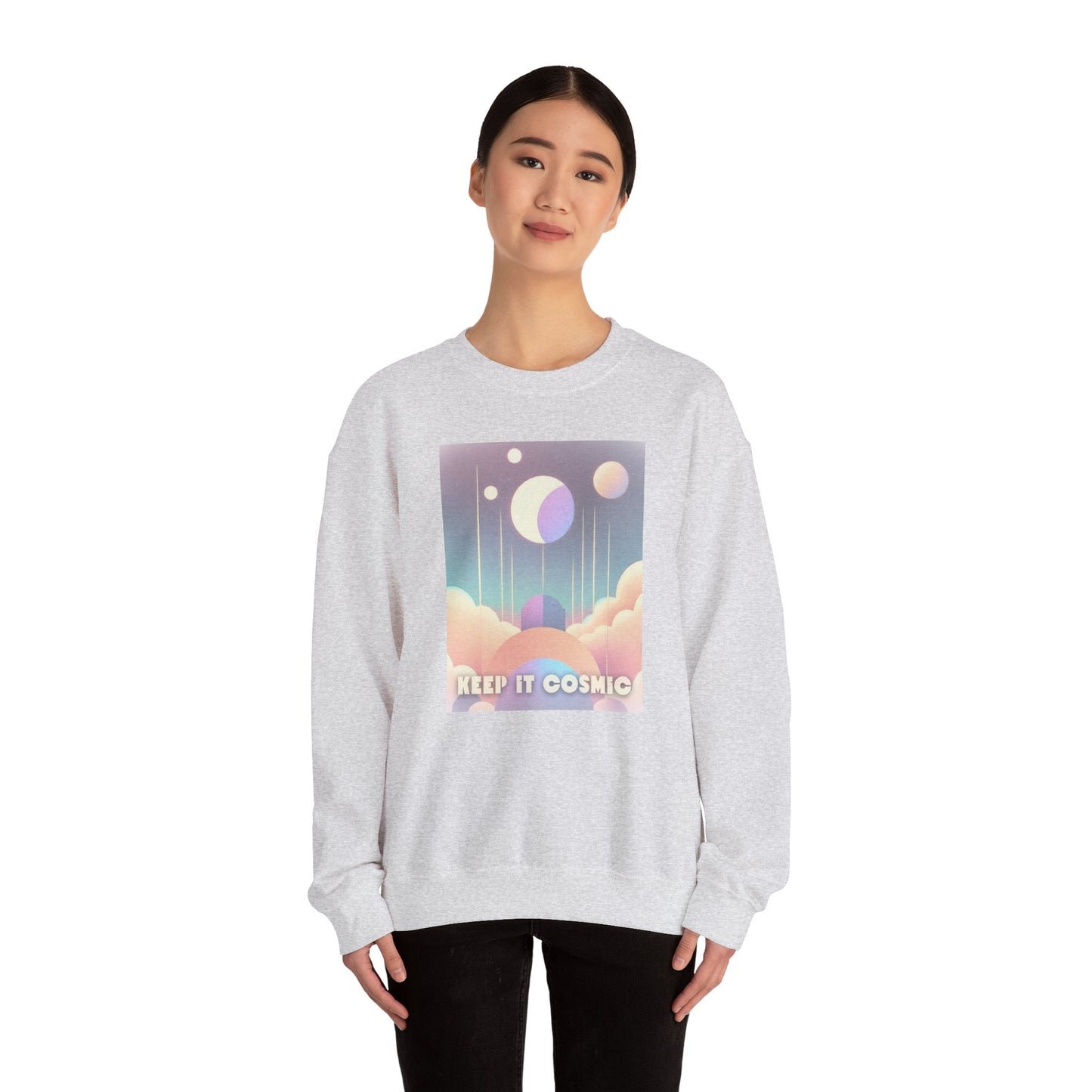 Keep It Cosmic Pastel Sweatshirt – Retro Celestial Aesthetic Crewneck
