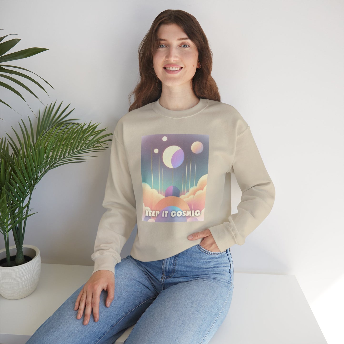 Keep It Cosmic Pastel Sweatshirt – Retro Celestial Aesthetic Crewneck