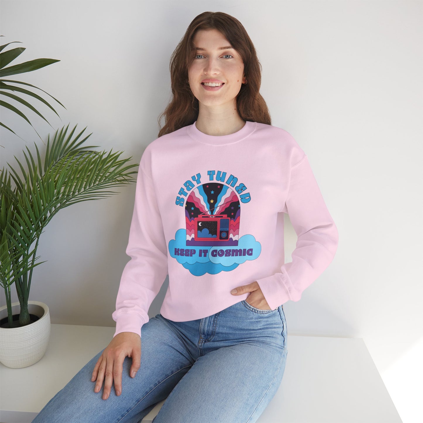 Stay Tuned Cosmic Retro Sweatshirt - Dreamglow Celestial Crewneck