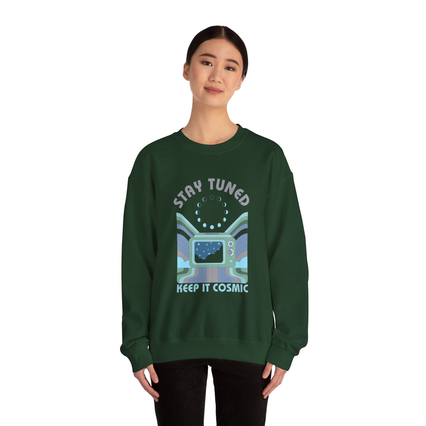 Stay Tuned Moon Phase Retro Sweatshirt - Earthglow Celestial Crewneck