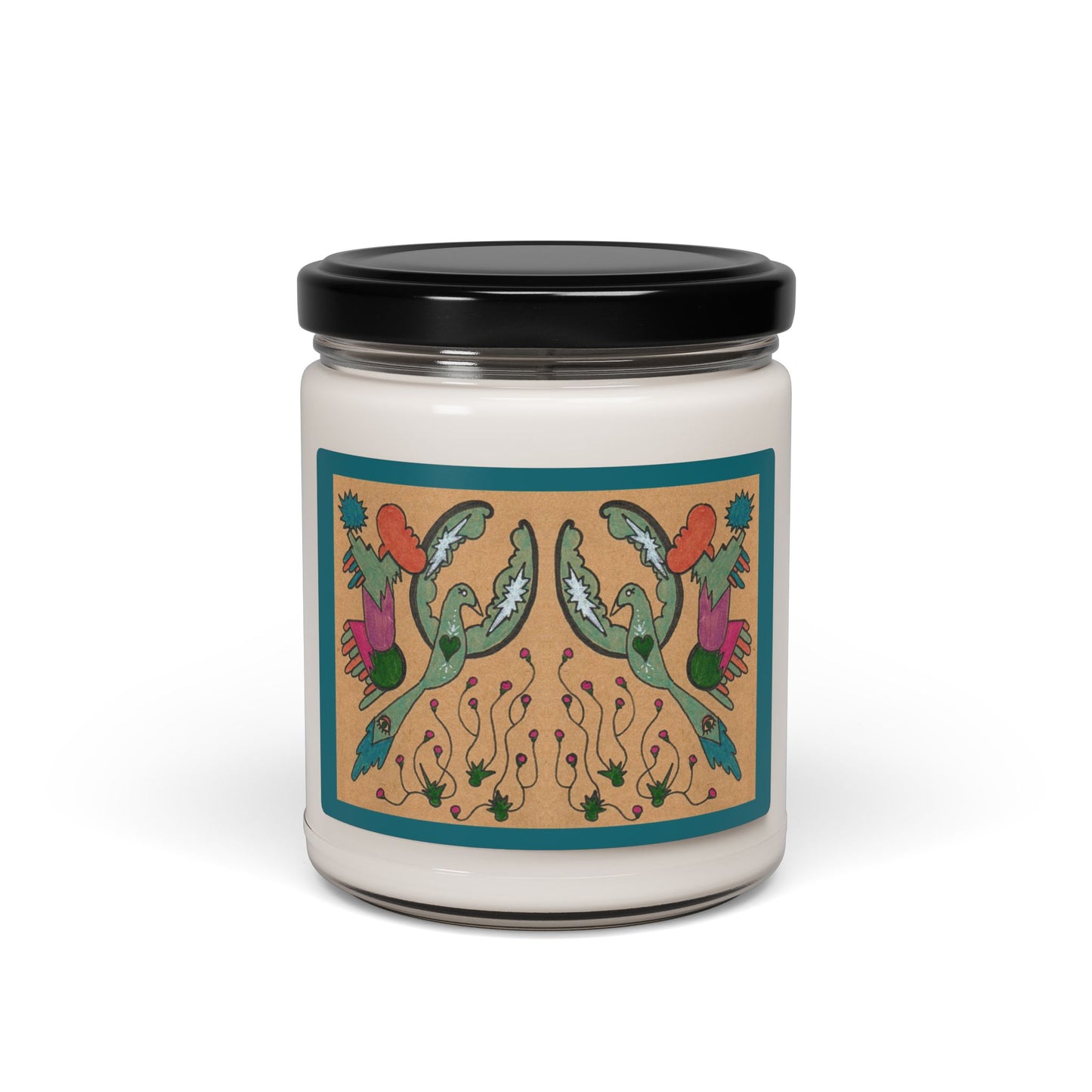 Colorful Cosmic Twin Bird Illustration Ritual Candle