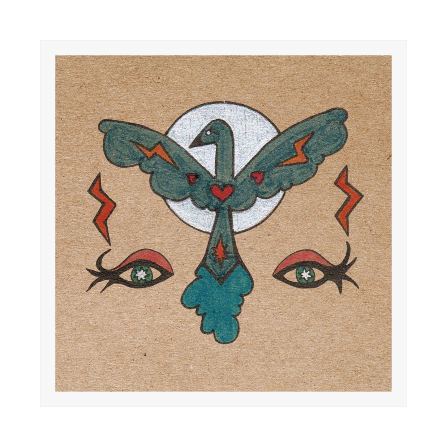 Feel to See – Symbolic Eyes Bird and Moon Cosmic Art Print
