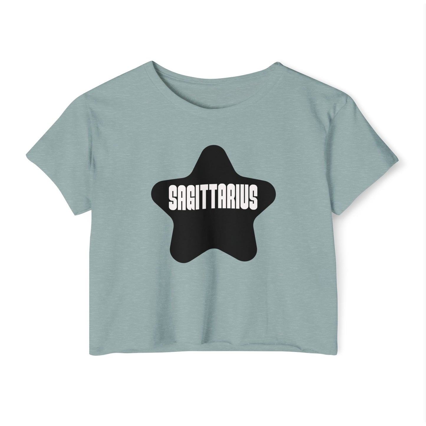 Sagittarius Black Star Crop Top – Retro Zodiac Tee