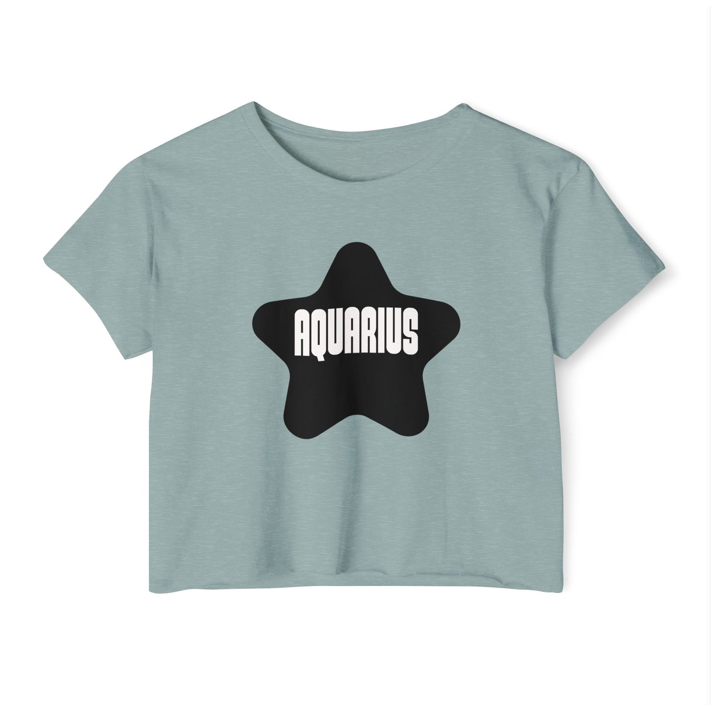 Aquarius Black Star Crop Top – Retro Zodiac Tee