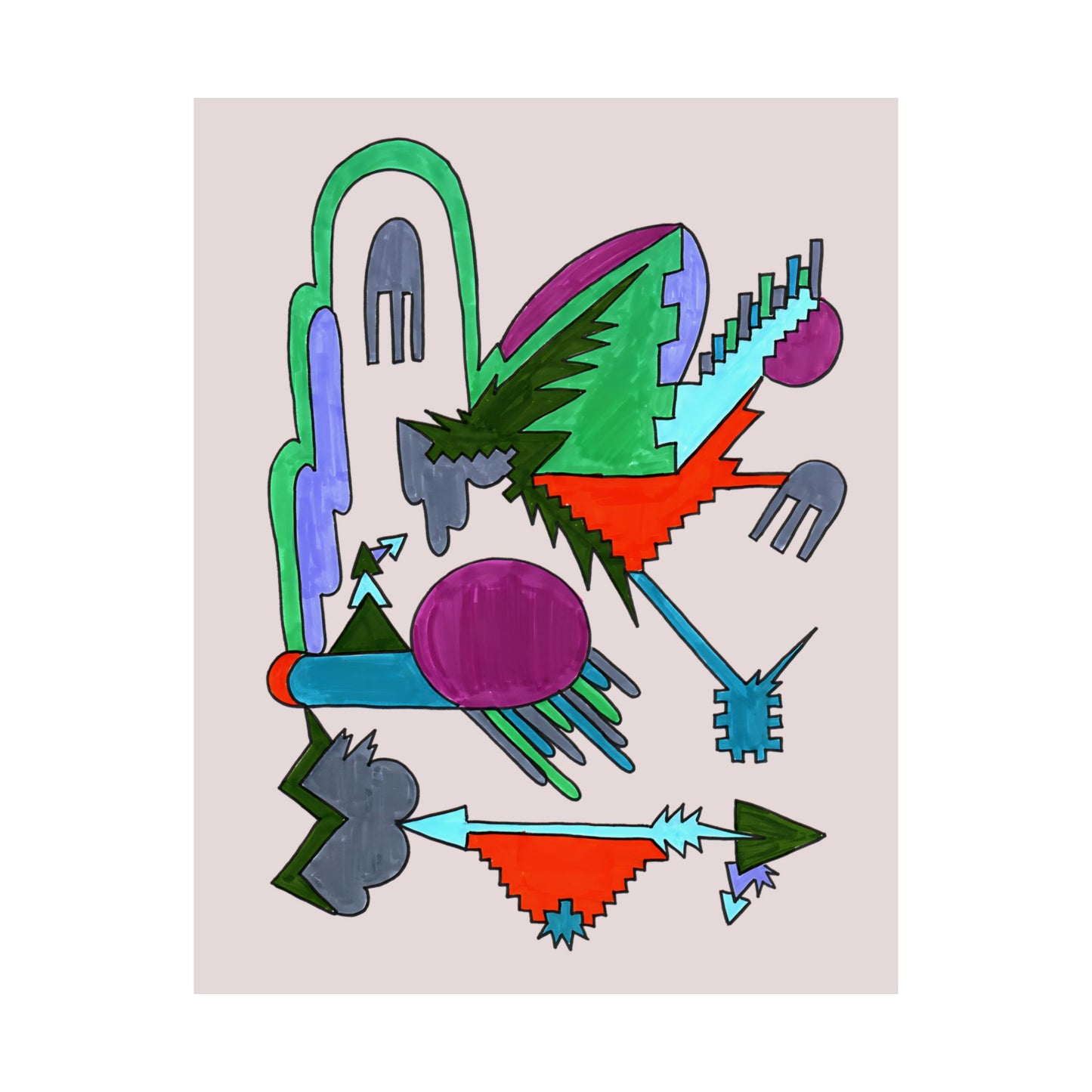 Directional Code | Hand-Drawn Abstract Glyph Art Print