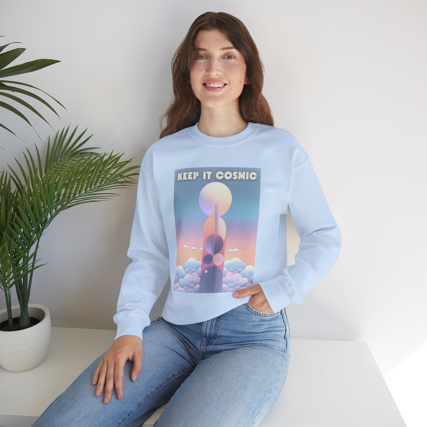 Keep It Cosmic Pastel Sweatshirt – Retro Celestial Aesthetic Crewneck