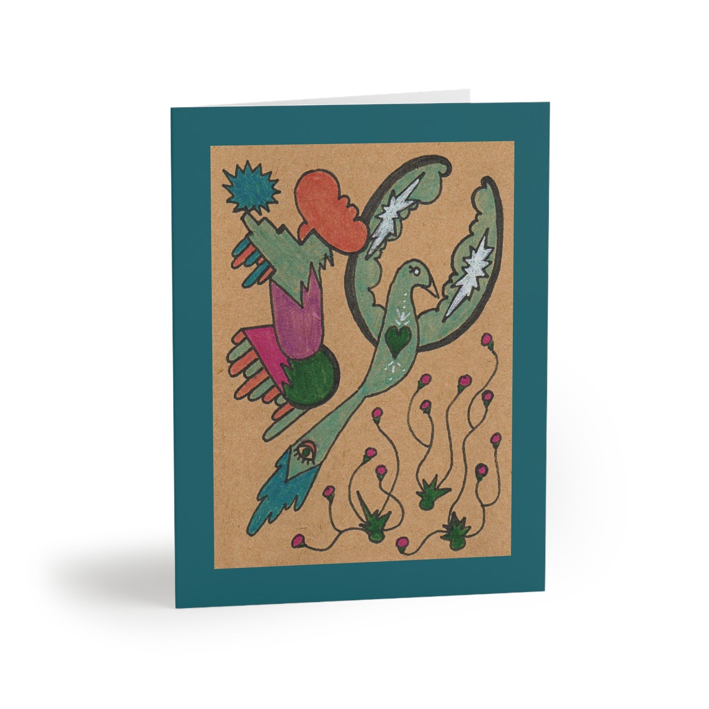 Colorful Cosmic Bird Illustration Greeting Card Set of 8