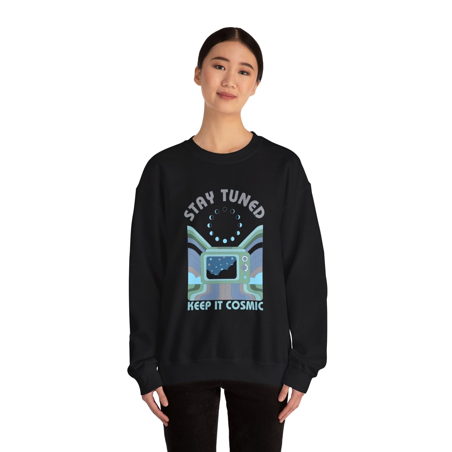 Stay Tuned Moon Phase Retro Sweatshirt - Earthglow Celestial Crewneck