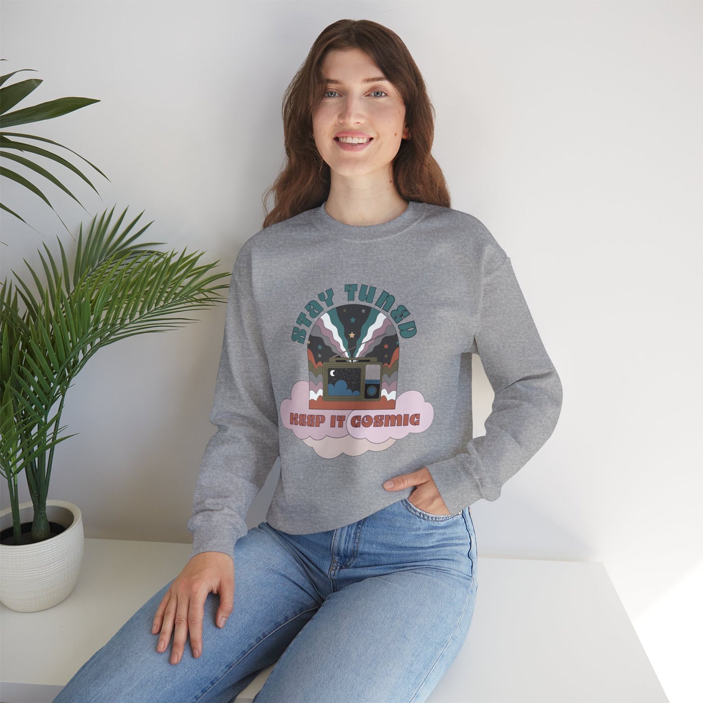 Stay Tuned Cosmic Retro Sweatshirt - Earthglow Celestial Crewneck