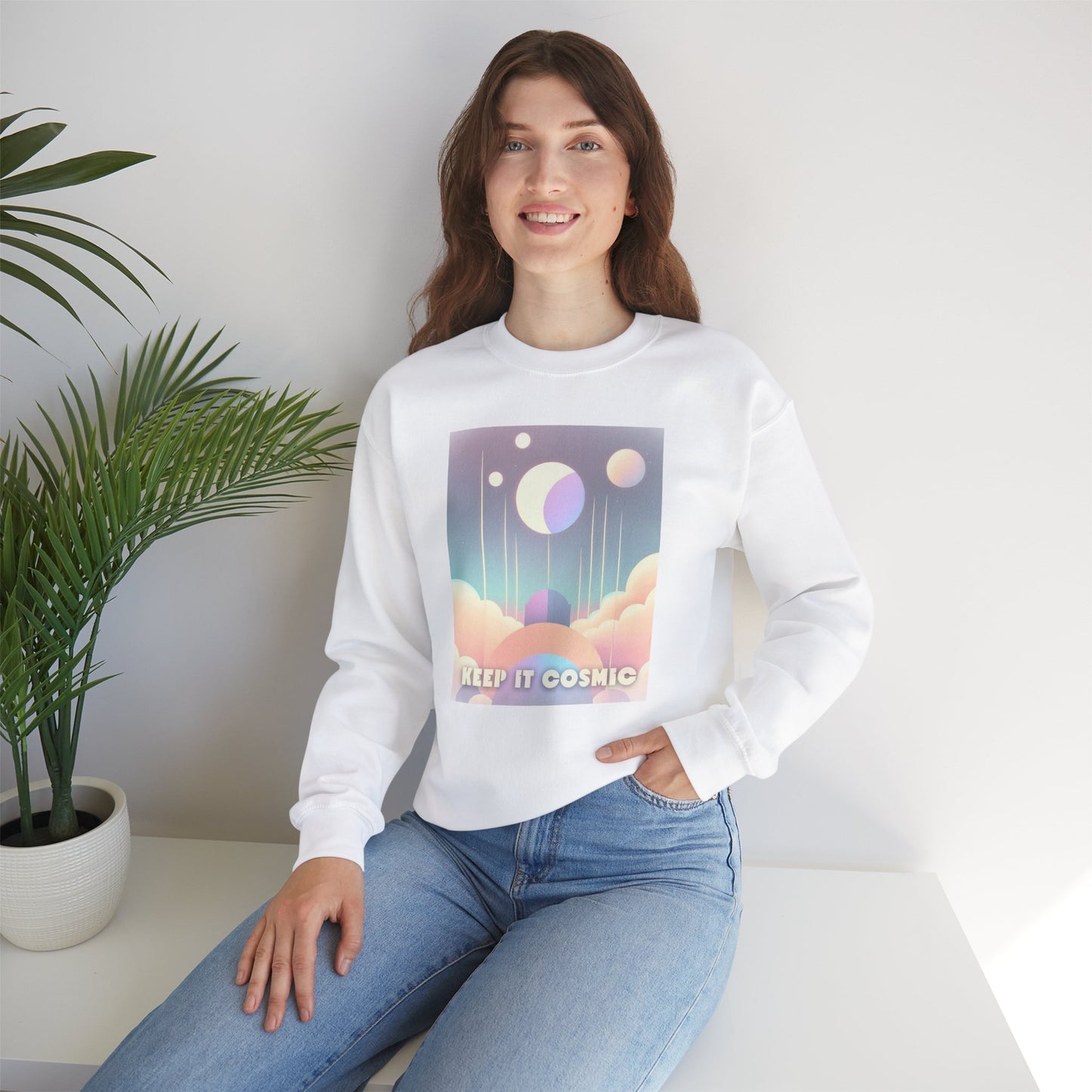 Keep It Cosmic Pastel Sweatshirt – Retro Celestial Aesthetic Crewneck