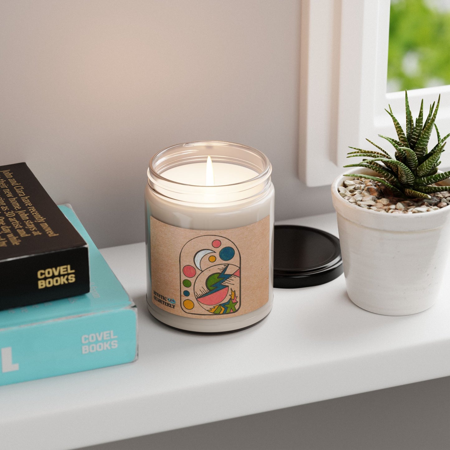 Moon Ritual Candle with Cosmic Lunar Symbolic Art