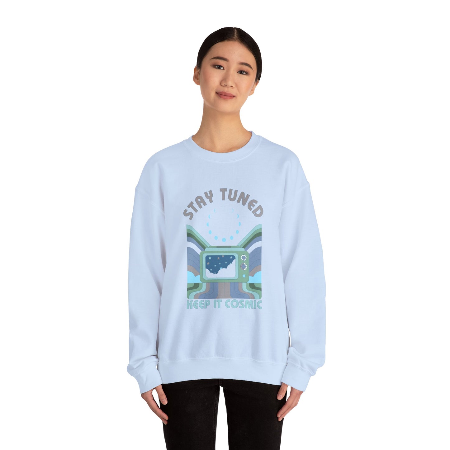 Stay Tuned Moon Phase Retro Sweatshirt - Earthglow Celestial Crewneck