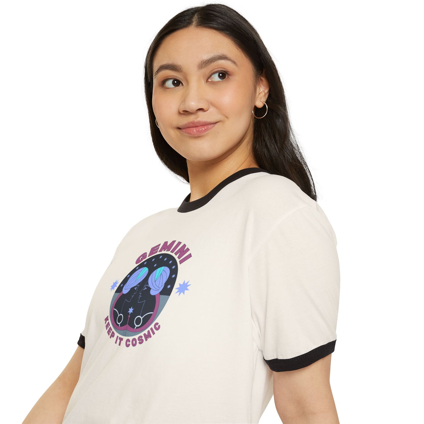 Keep it Cosmic Retro Ringer Tee — Gemini Zodiac | Model 3