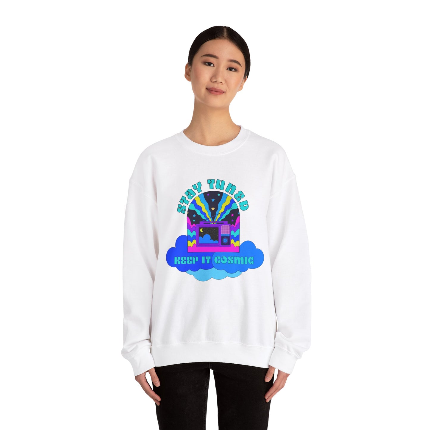 Stay Tuned Cosmic Retro Sweatshirt - Dayglow Celestial Crewneck