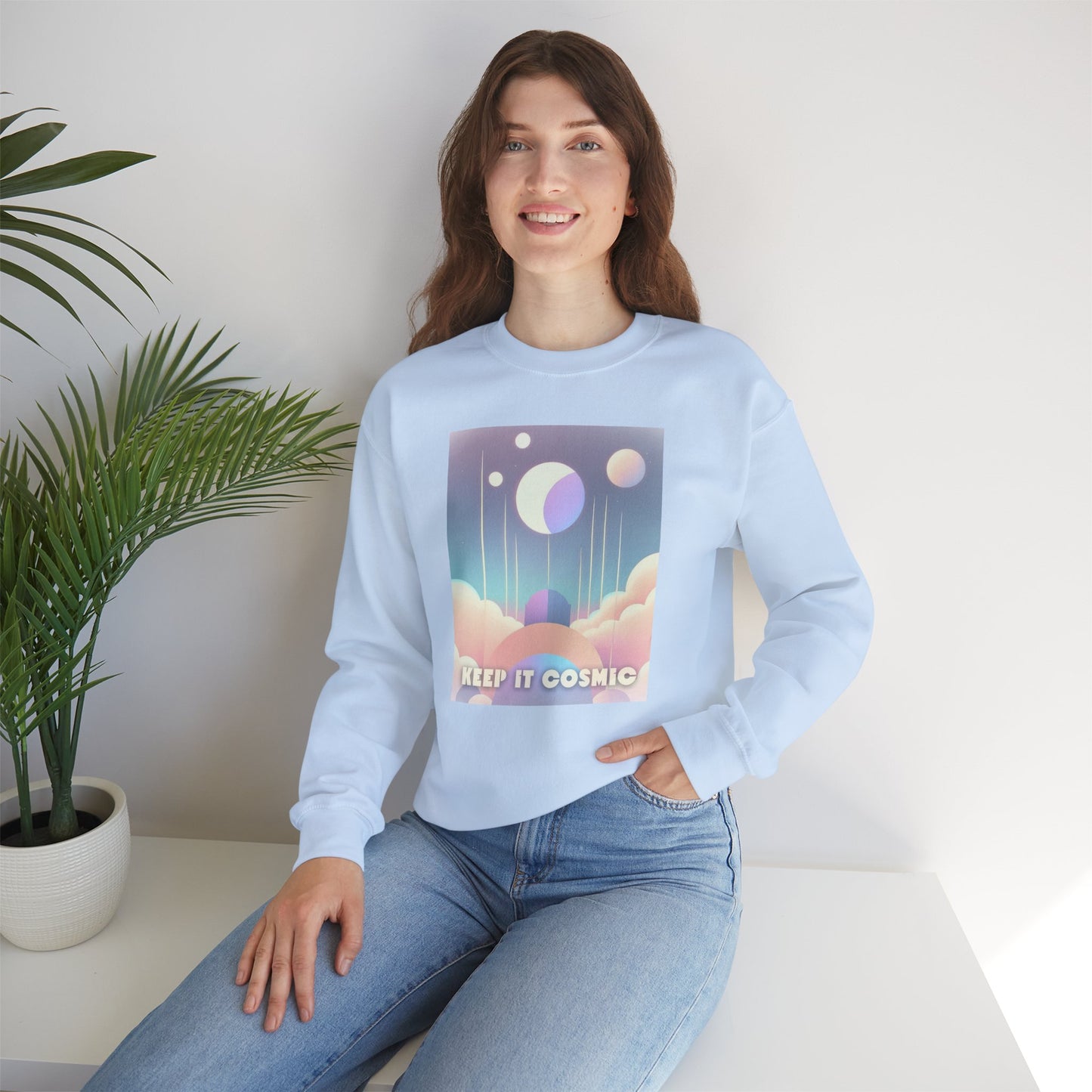 Keep It Cosmic Pastel Sweatshirt – Retro Celestial Aesthetic Crewneck