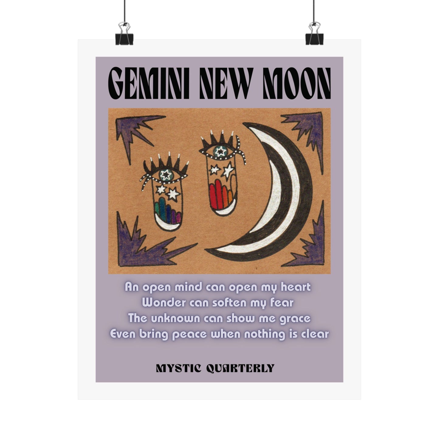 Gemini New Moon | Eyes of the Unknown | Psychedelic Moon Art Print (w/ affirmation)