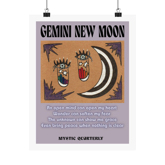 Gemini New Moon | Eyes of the Unknown | Psychedelic Moon Art Print (w/ affirmation)