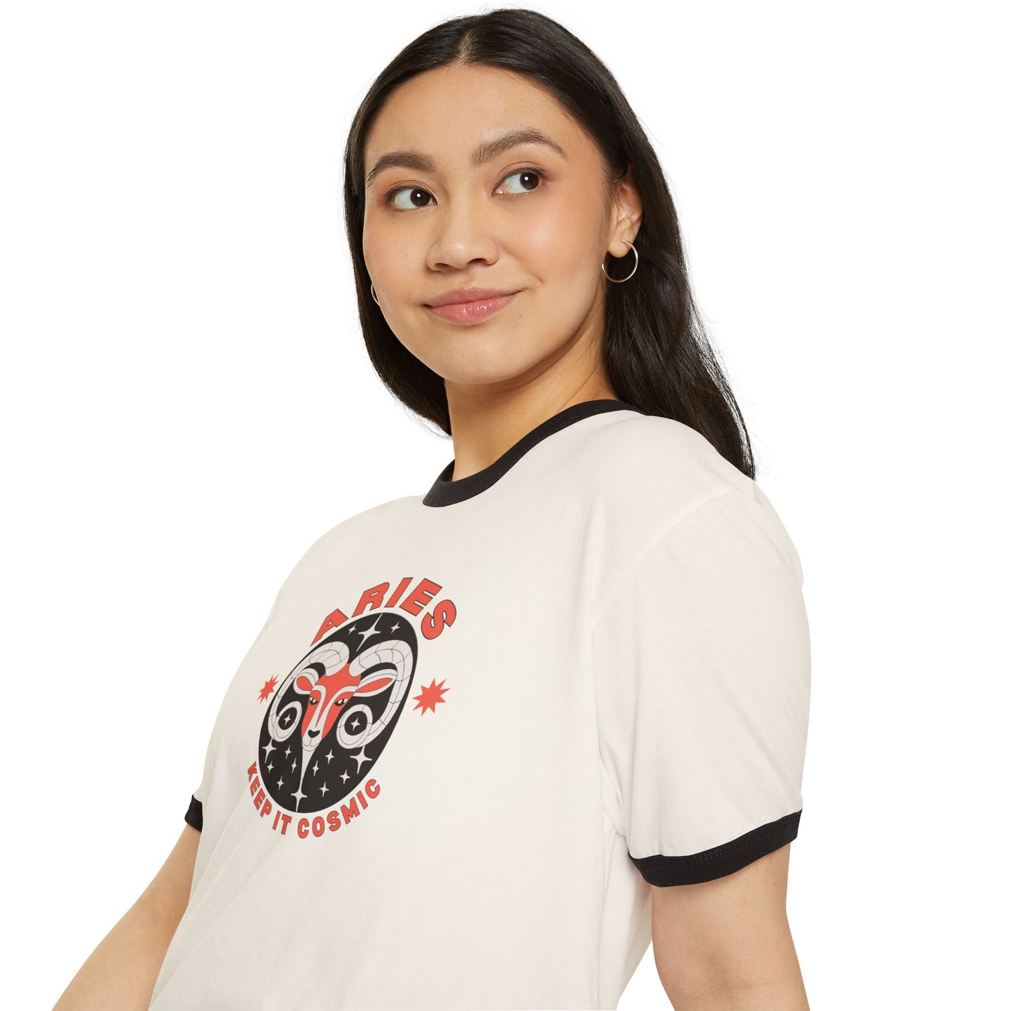 Keep it Cosmic Retro Ringer Tee — Aries Zodiac | Model 4