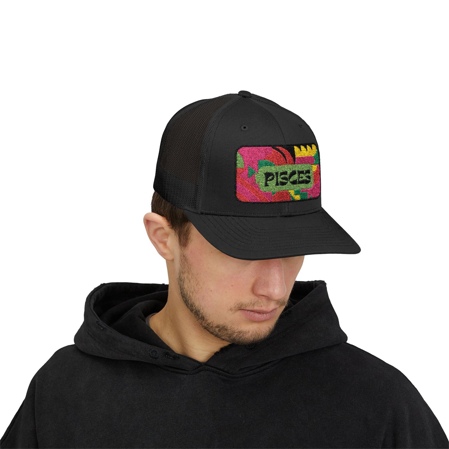 Pisces Trucker Hat - Retro Astrology Snapback Cap - Embroidered Horoscope Hat