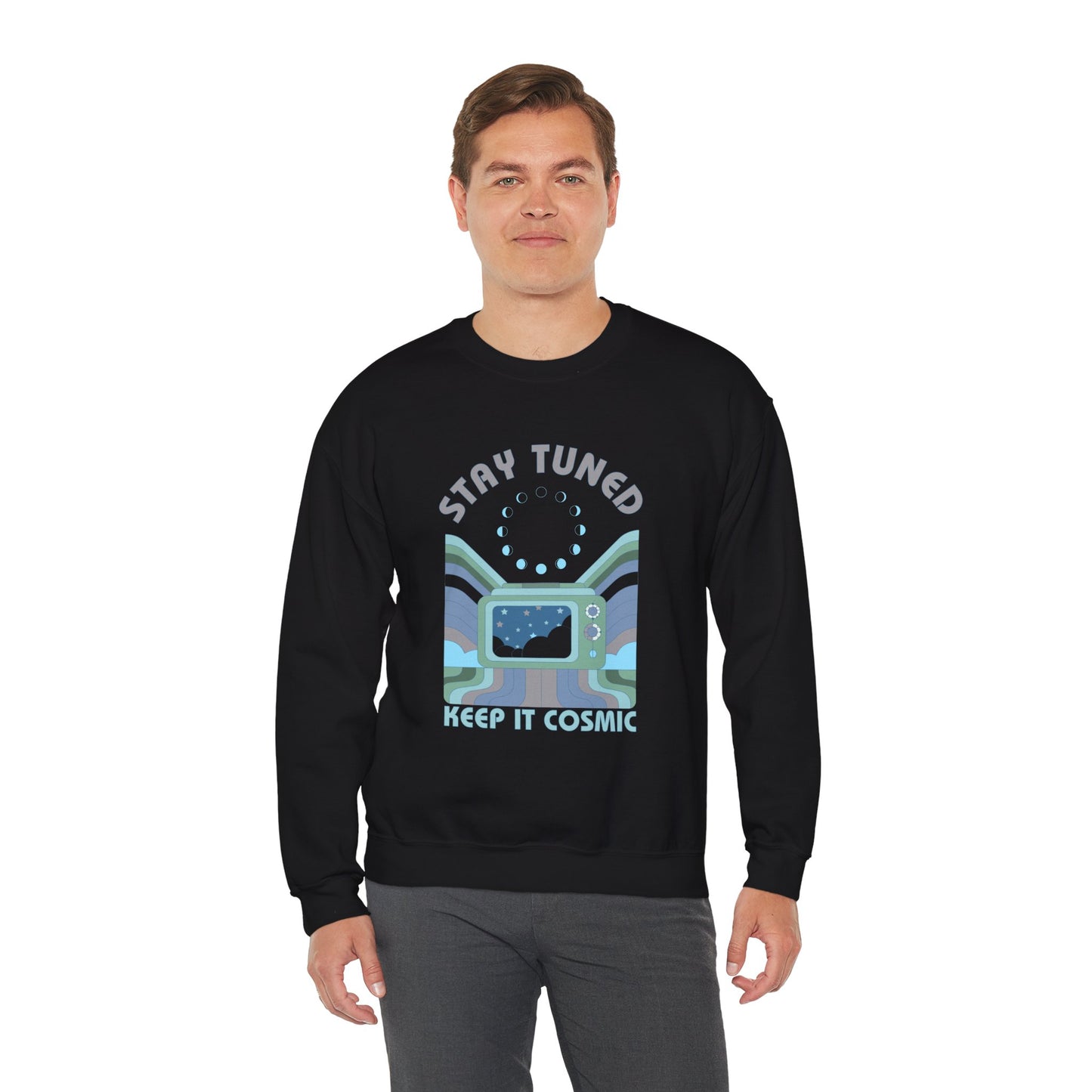 Stay Tuned Moon Phase Retro Sweatshirt - Earthglow Celestial Crewneck