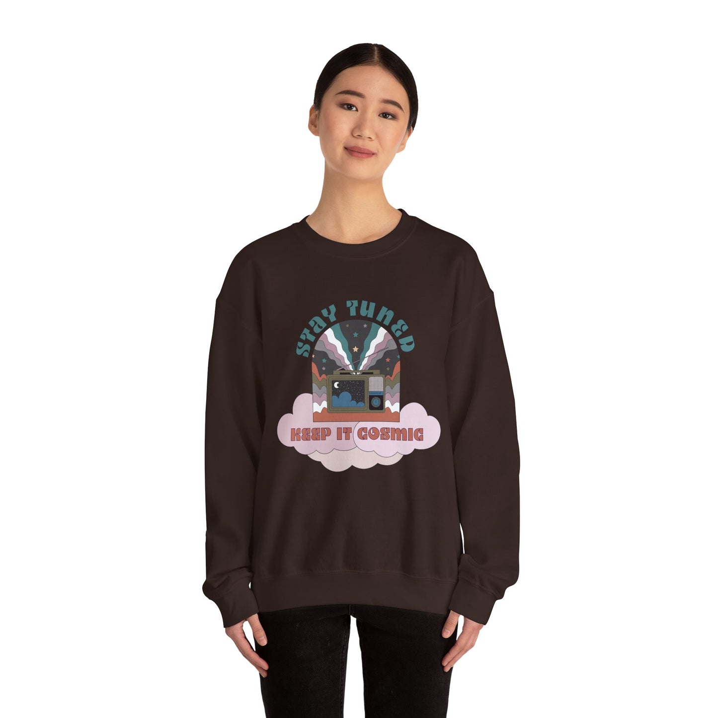 Stay Tuned Cosmic Retro Sweatshirt - Earthglow Celestial Crewneck