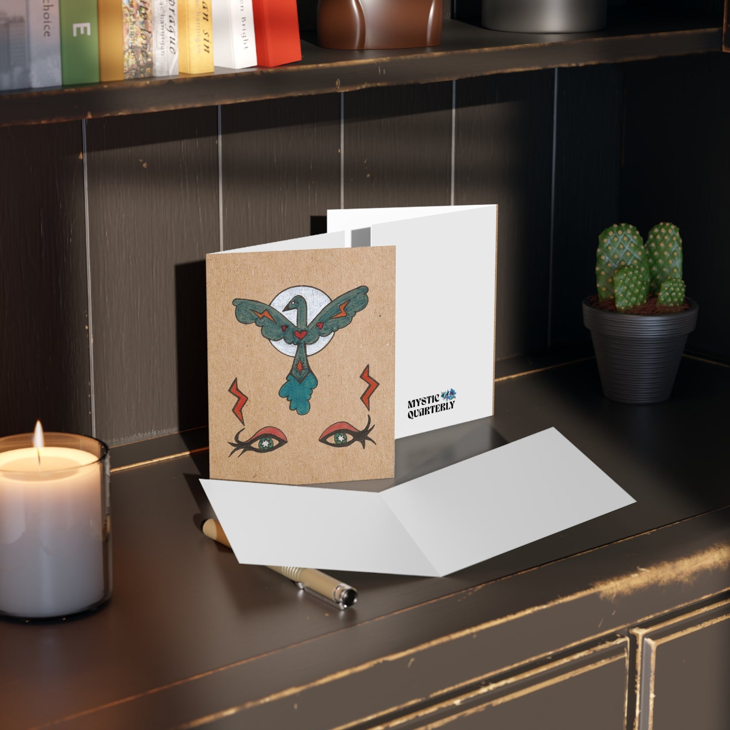 Full Moon Rising Abstract Bird Greet Cards Set of 8