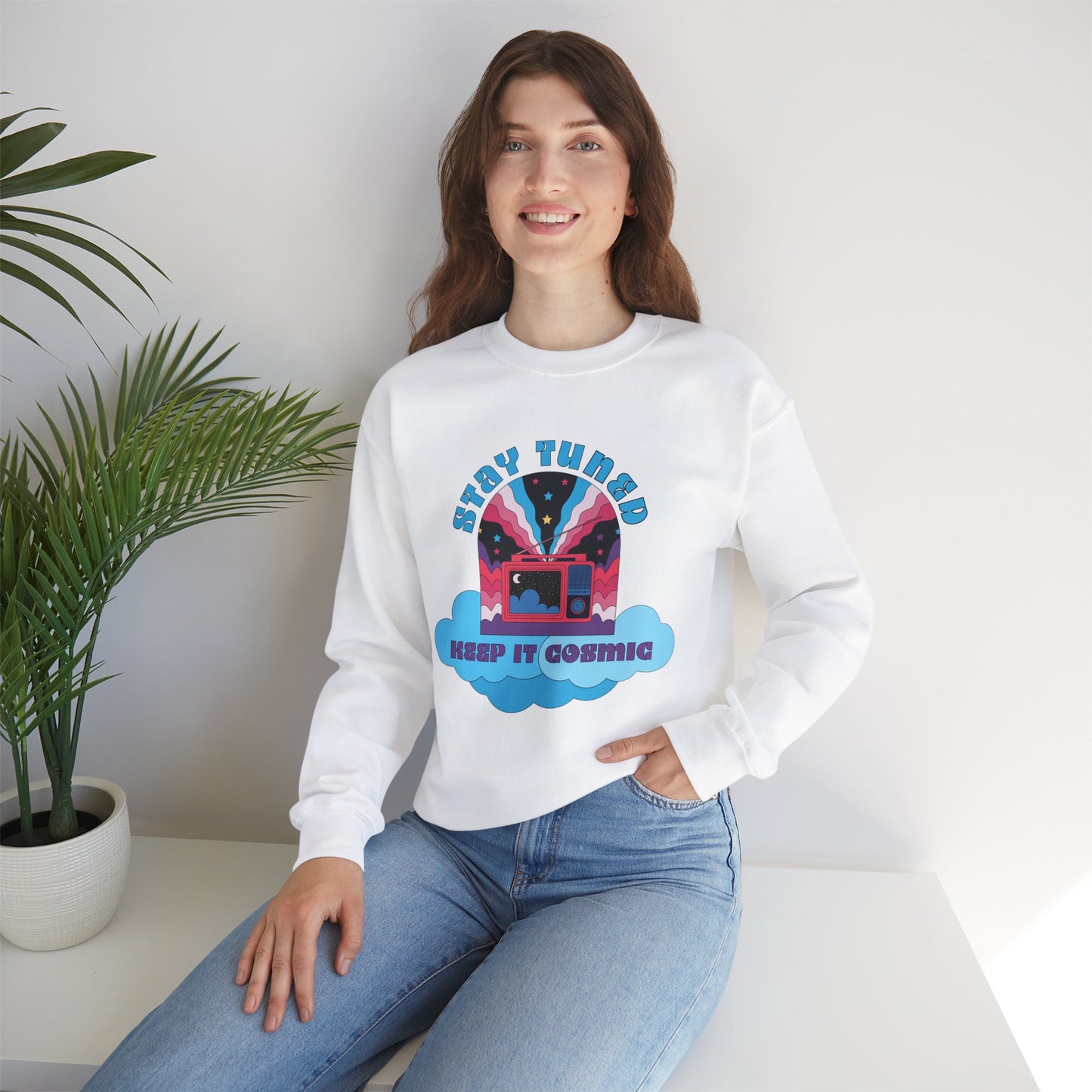 Stay Tuned Cosmic Retro Sweatshirt - Dreamglow Celestial Crewneck
