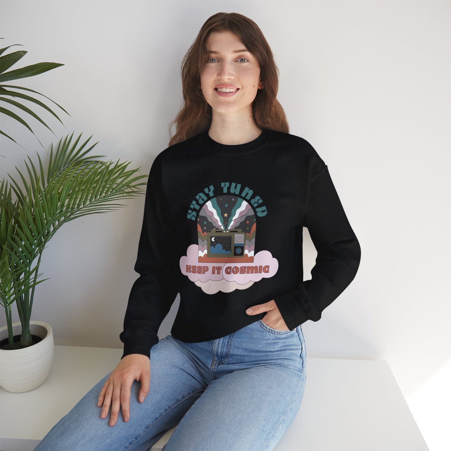 Stay Tuned Cosmic Retro Sweatshirt - Earthglow Celestial Crewneck