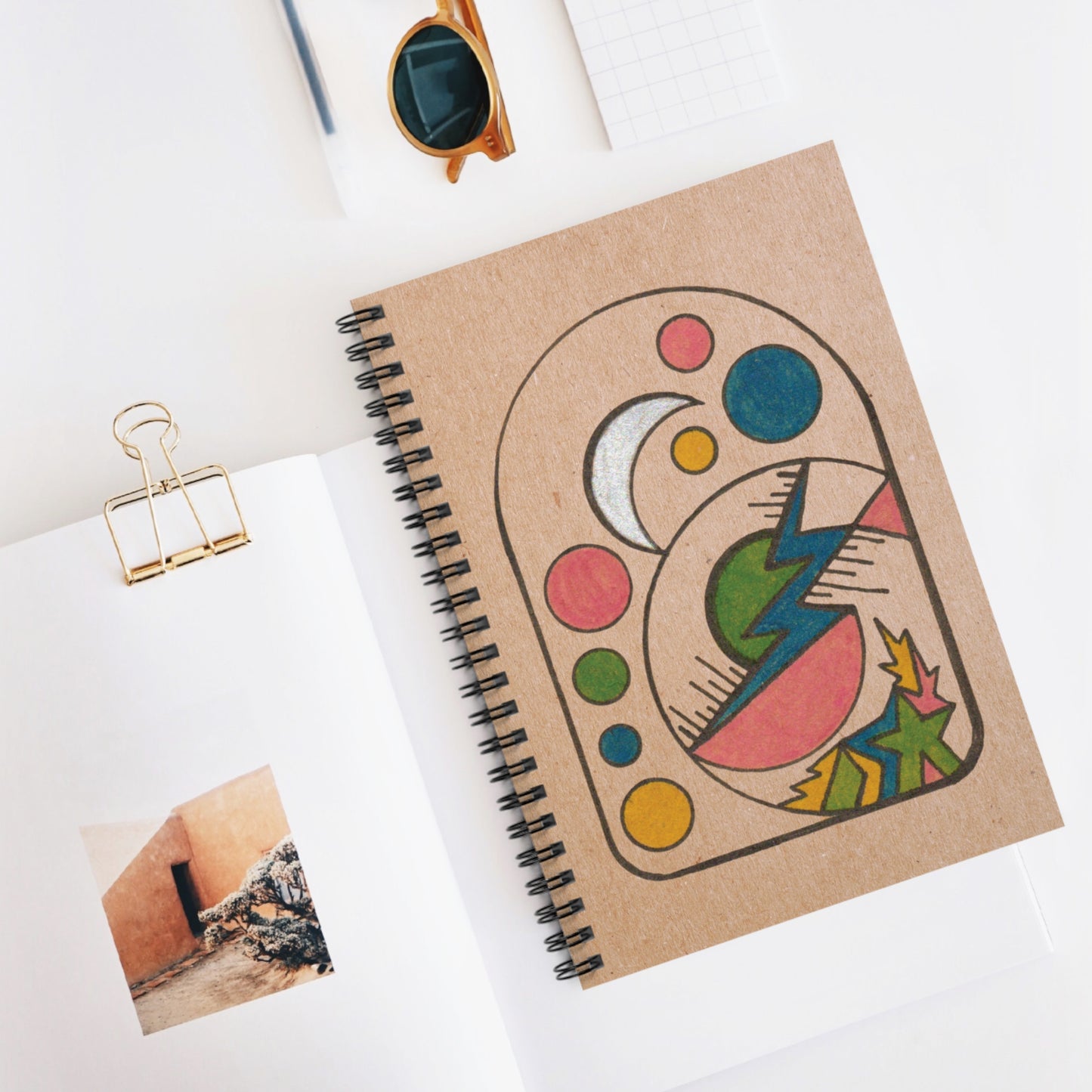 The Threshold Journal | Crescent Moon Orbs Spiral Notebook (6" x 8")