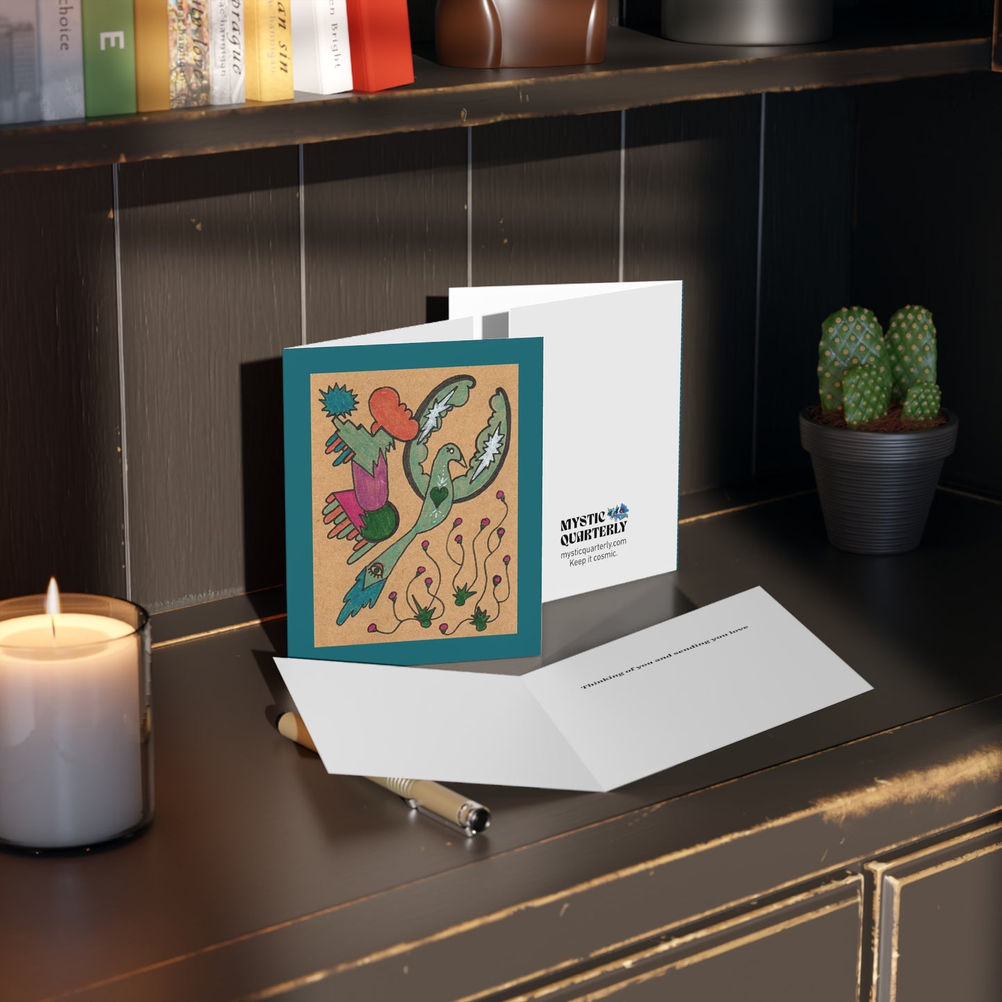 Colorful Cosmic Bird Illustration Greeting Card Set of 8