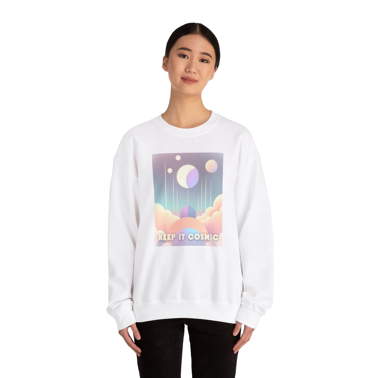 Keep It Cosmic Pastel Sweatshirt – Retro Celestial Aesthetic Crewneck