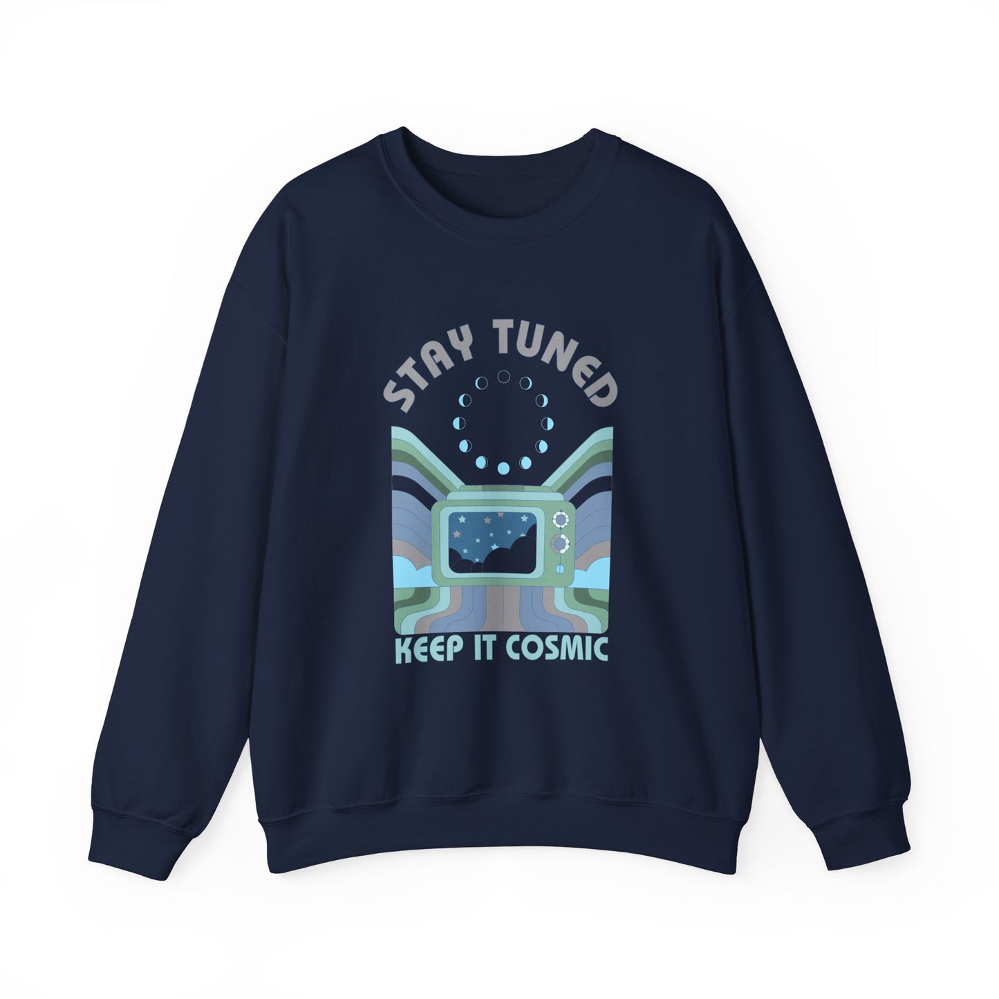 Stay Tuned Moon Phase Retro Sweatshirt - Earthglow Celestial Crewneck
