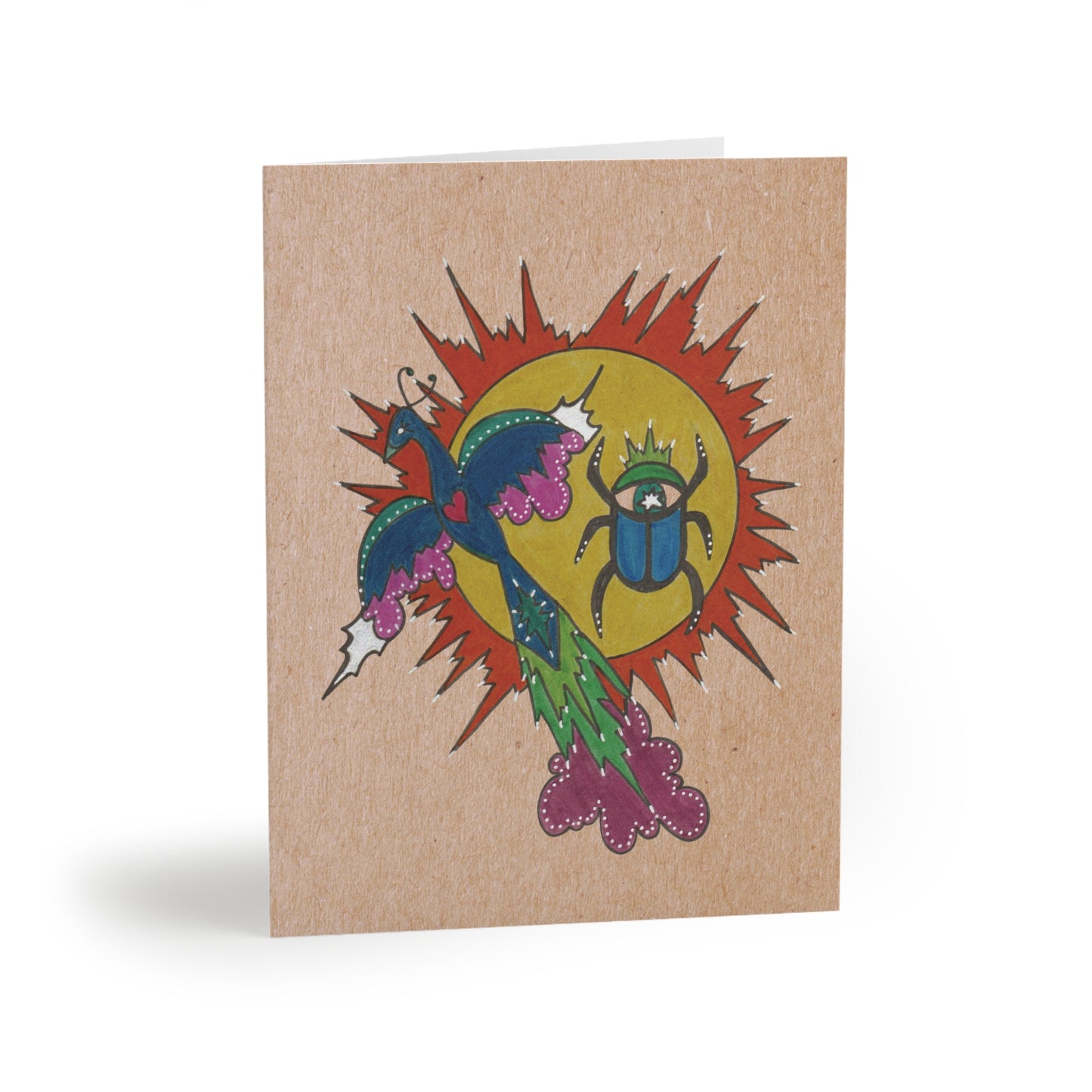 Scarab Rising Abstract Peacock Sun Illustration Greeting Card Set of 8