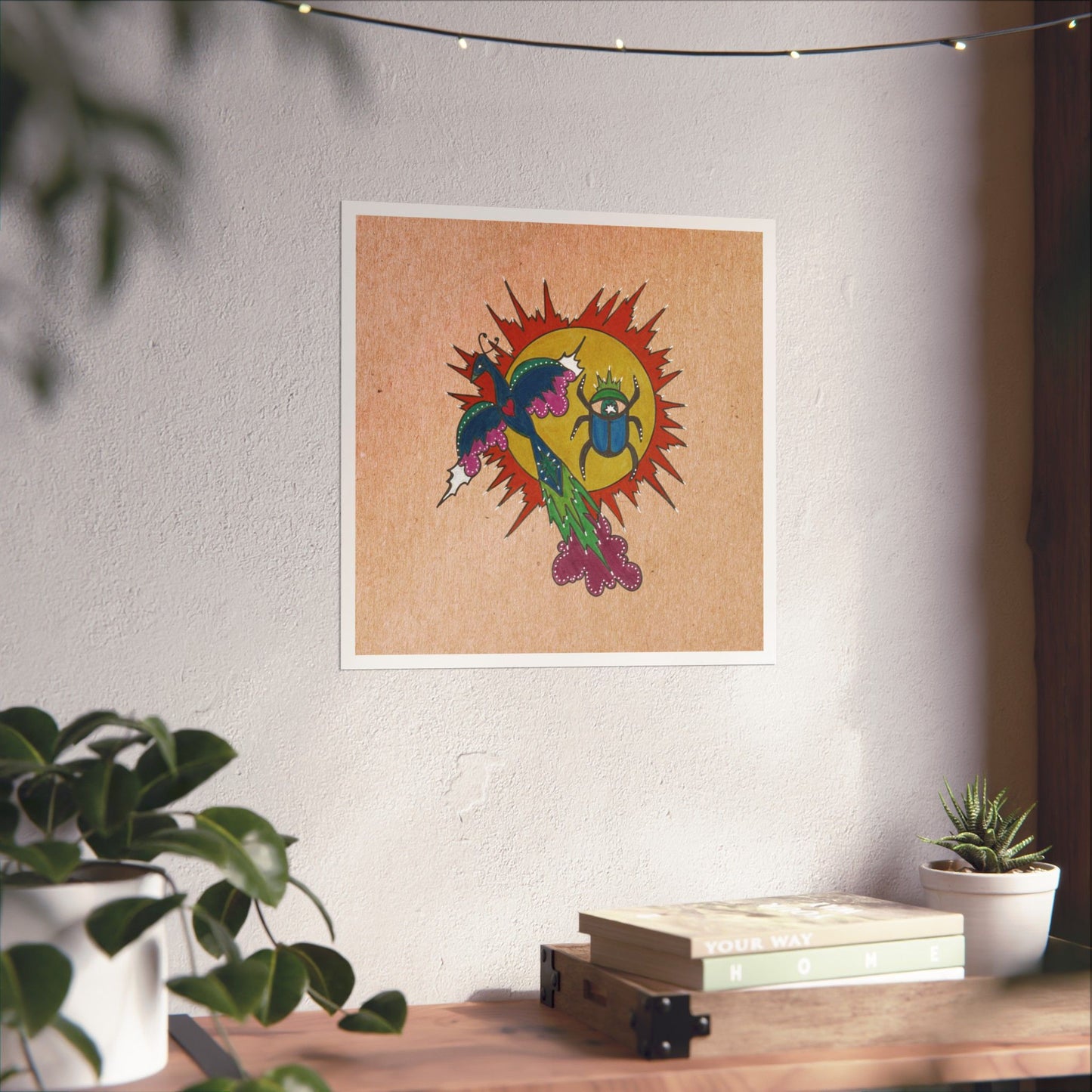 Integrate to Radiate – Symbolic Sun Scarab and Peacock Cosmic Art Print