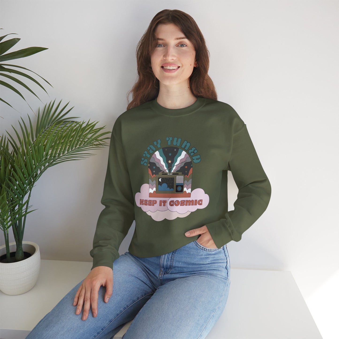 Stay Tuned Cosmic Retro Sweatshirt - Earthglow Celestial Crewneck