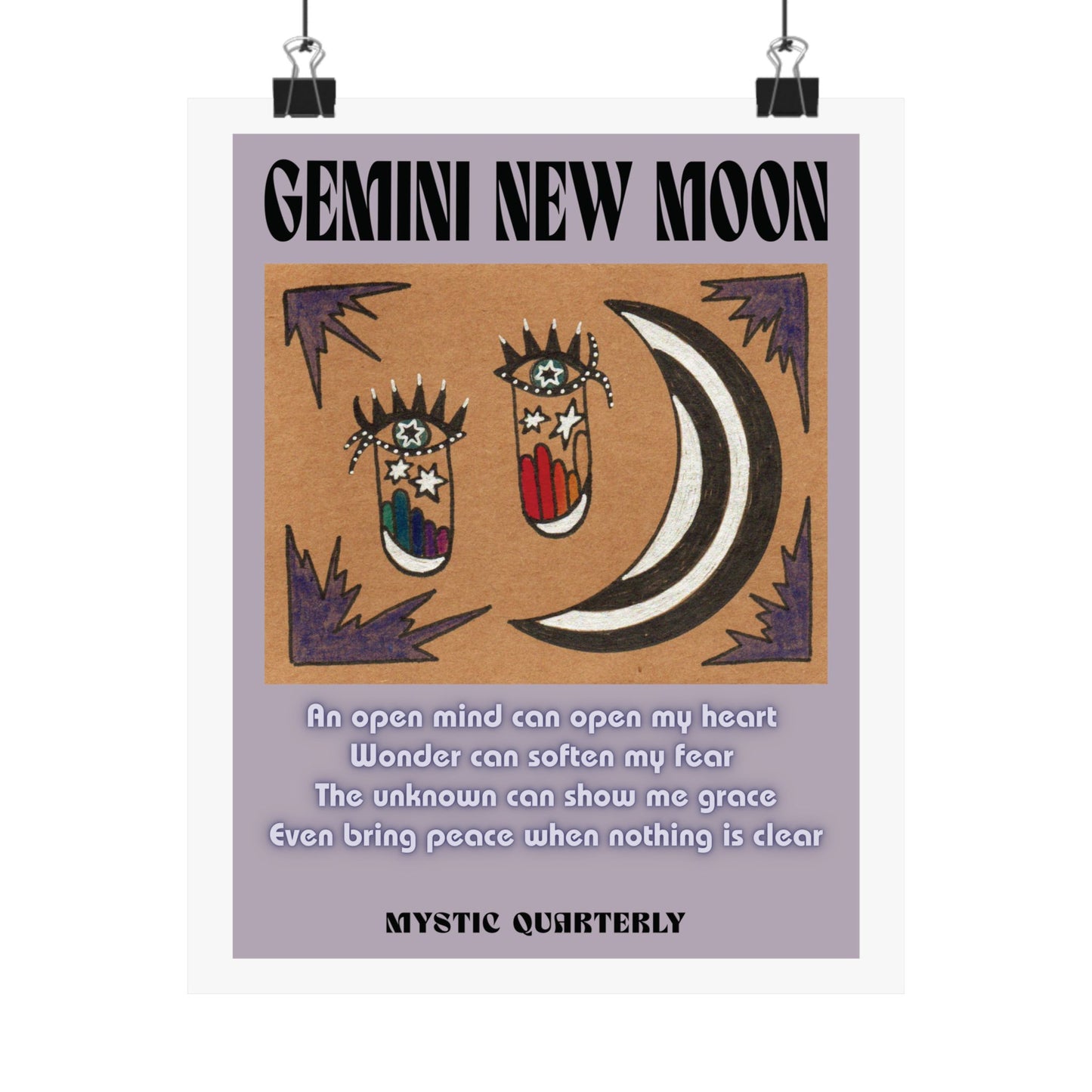 Gemini New Moon | Eyes of the Unknown | Psychedelic Moon Art Print (w/ affirmation)