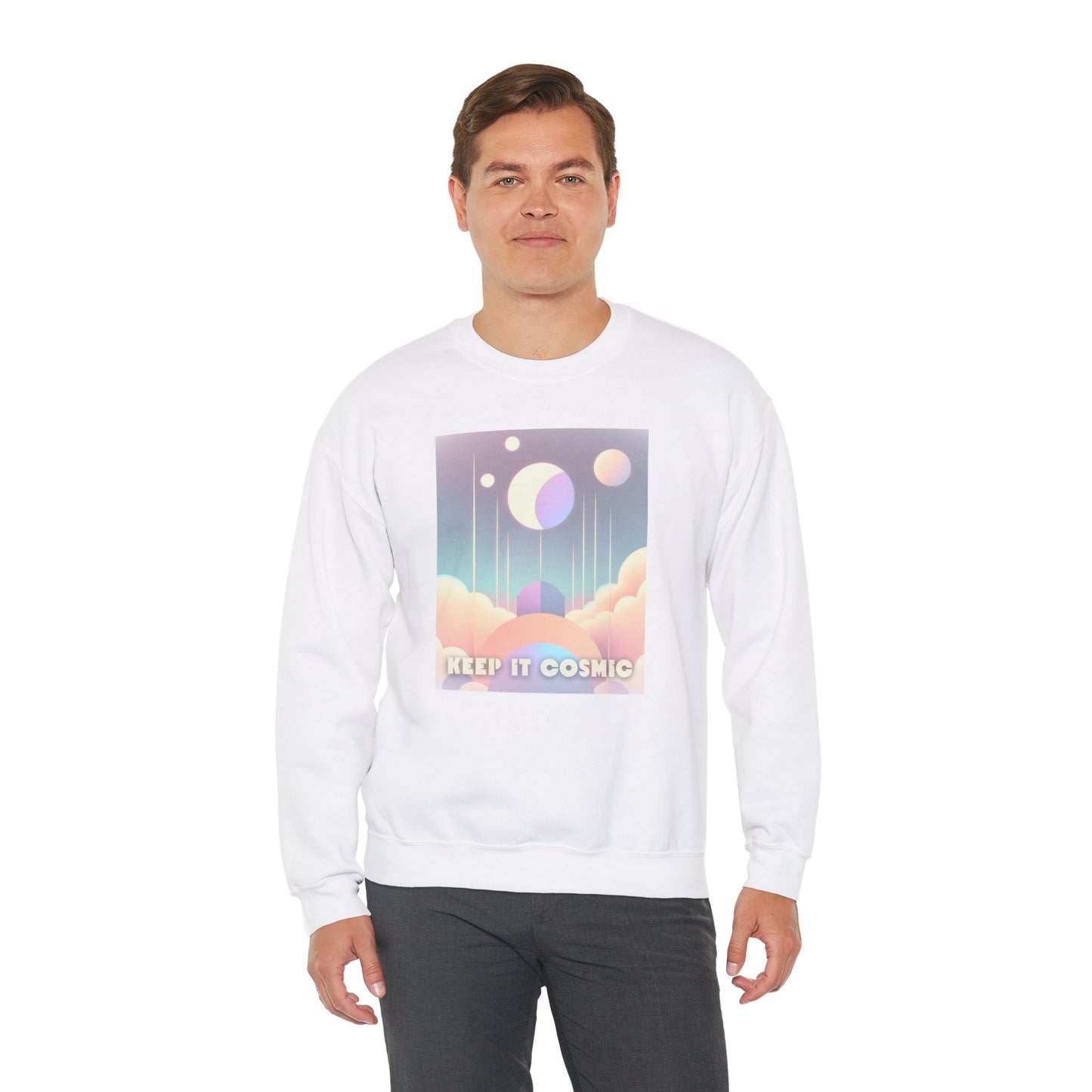 Keep It Cosmic Pastel Sweatshirt – Retro Celestial Aesthetic Crewneck