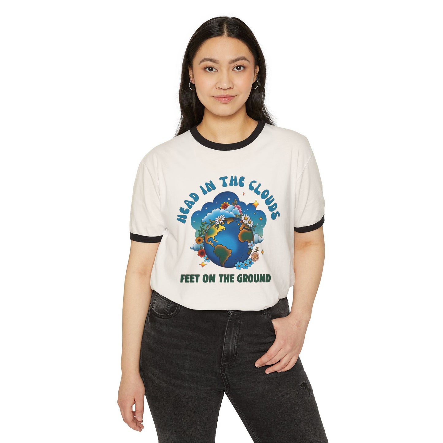 Grounded Dreamer Retro Ringer Tee - 70s Inspired Earth Lover Graphic T-Shirt