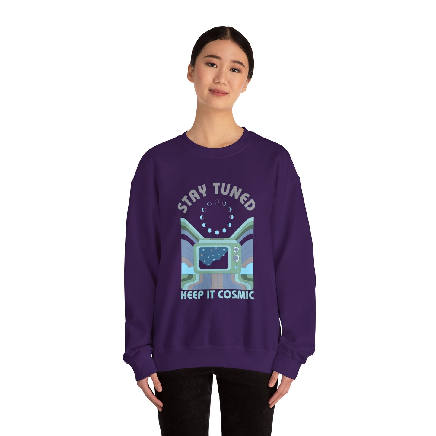 Stay Tuned Moon Phase Retro Sweatshirt - Earthglow Celestial Crewneck