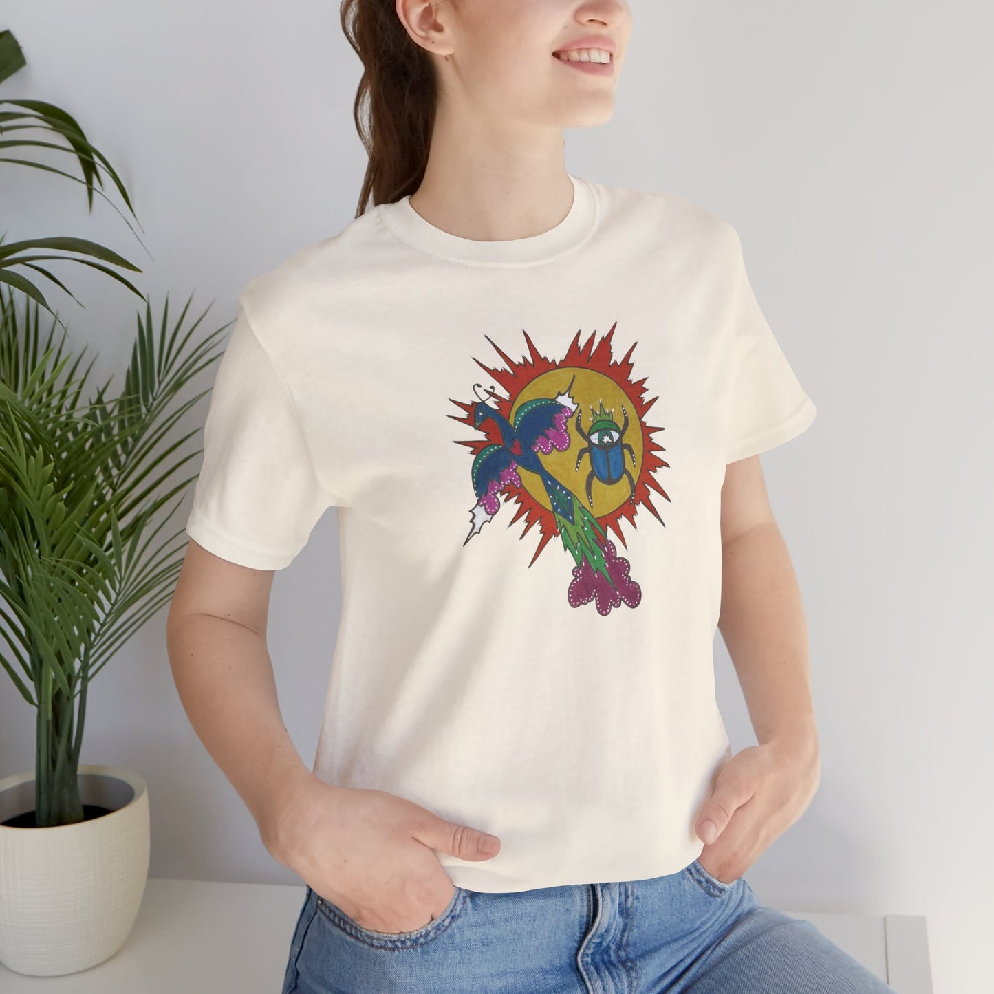 Integrate to Radiate Tee | Symbolic Solar Scarab Comic Art Shirt (Unisex)
