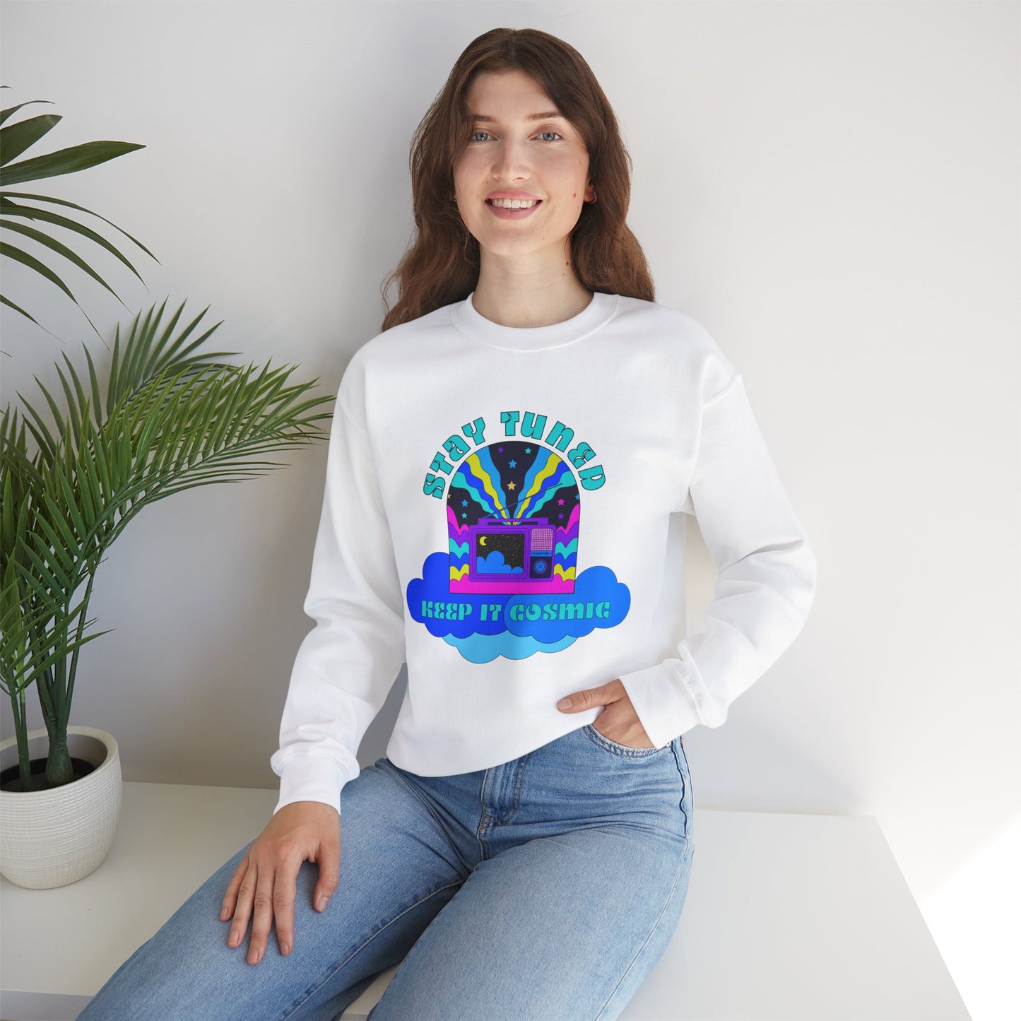 Stay Tuned Cosmic Retro Sweatshirt - Dayglow Celestial Crewneck