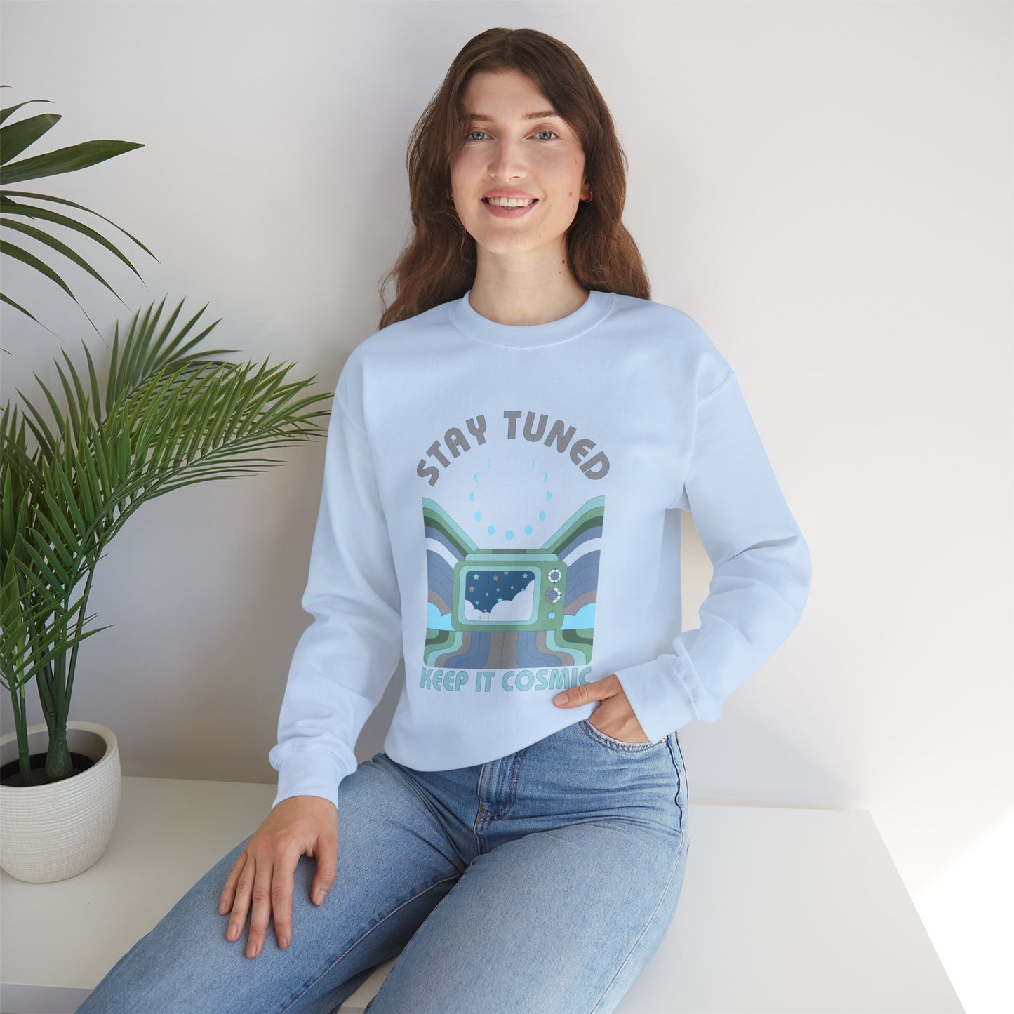 Stay Tuned Moon Phase Retro Sweatshirt - Earthglow Celestial Crewneck