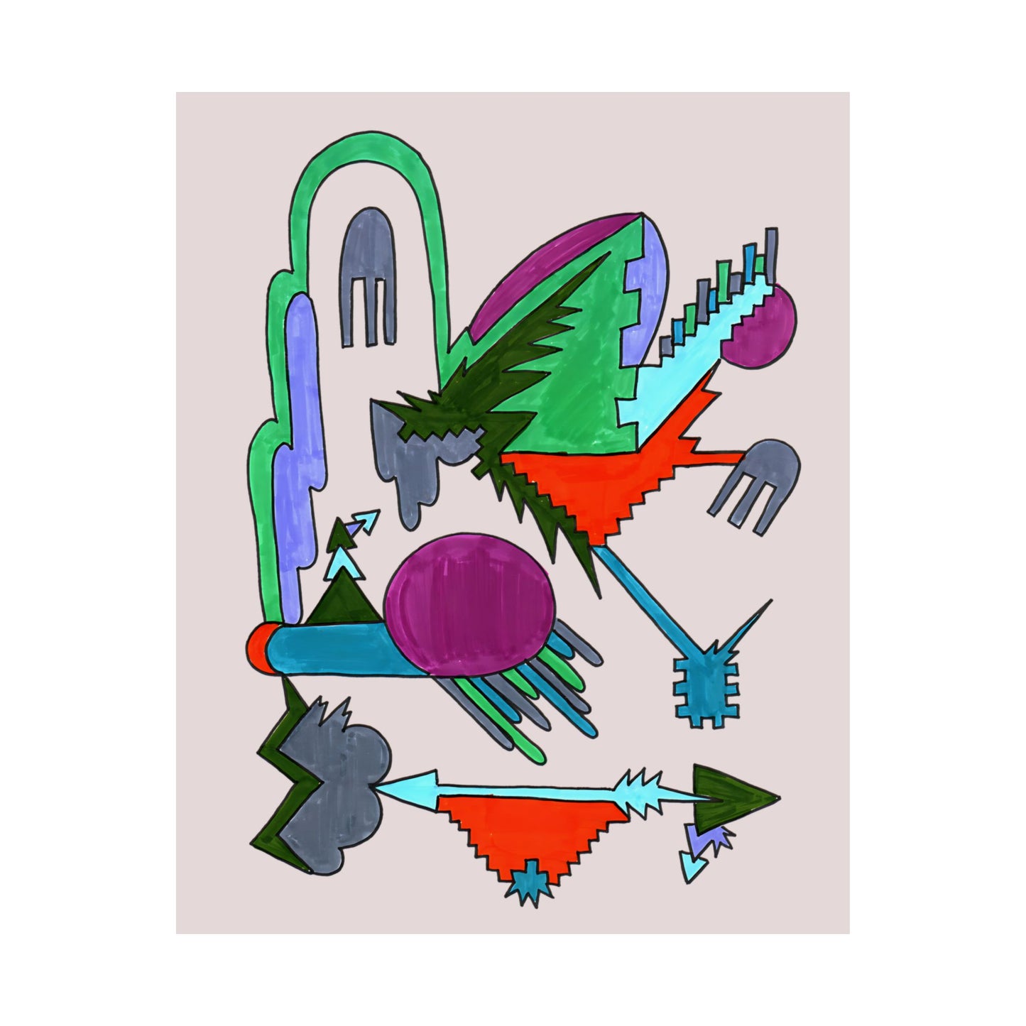 Directional Code | Hand-Drawn Abstract Glyph Art Print