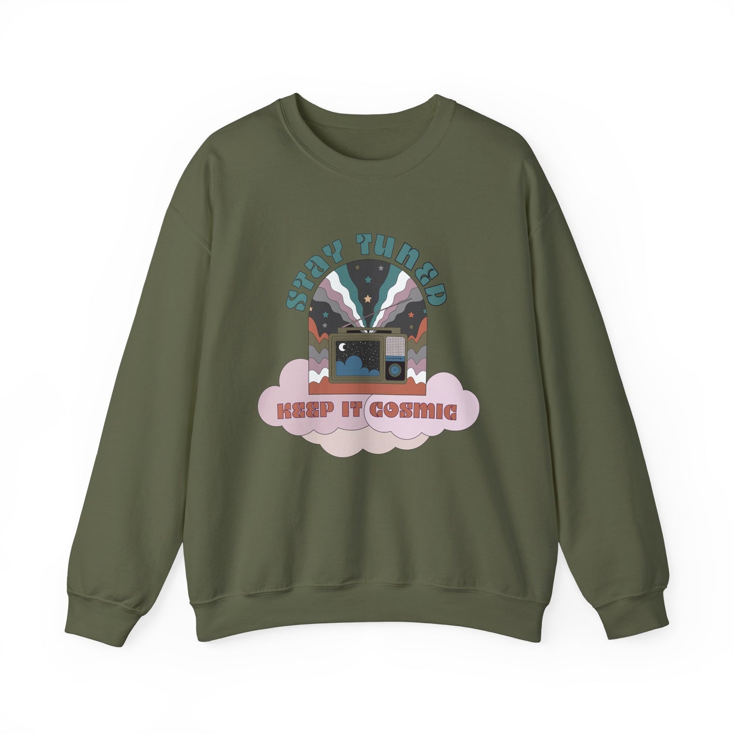 Stay Tuned Cosmic Retro Sweatshirt - Earthglow Celestial Crewneck