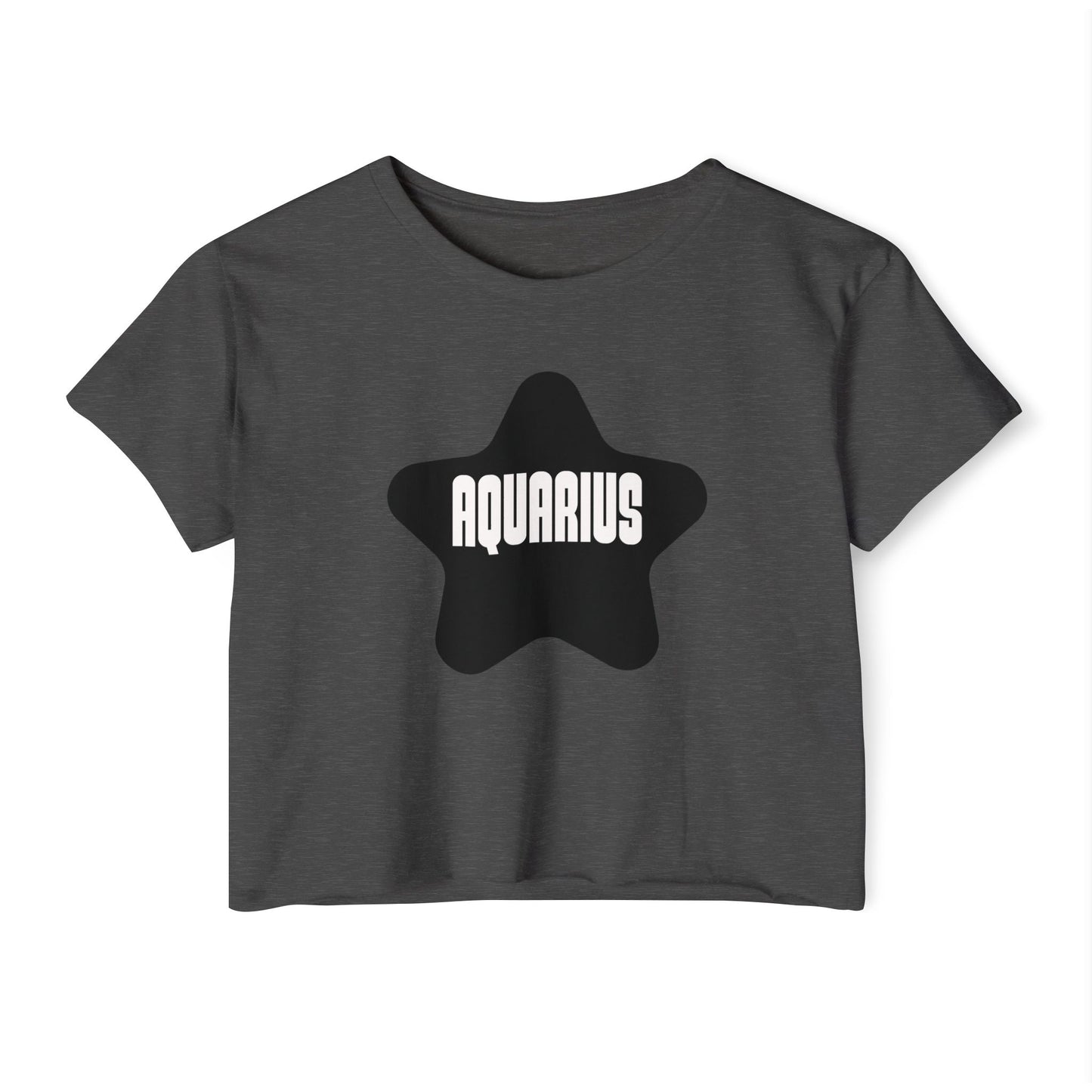 Aquarius Black Star Crop Top – Retro Zodiac Tee