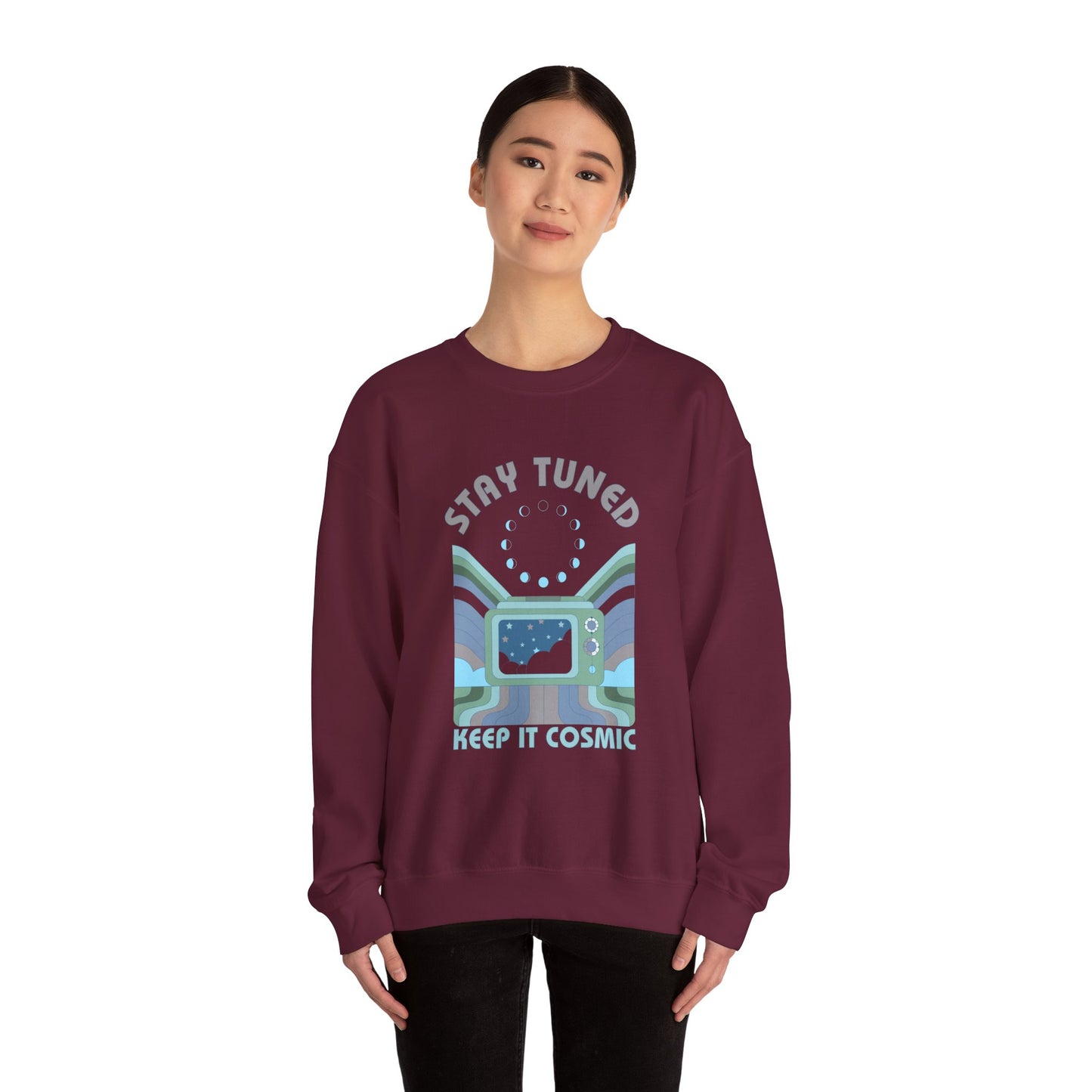 Stay Tuned Moon Phase Retro Sweatshirt - Earthglow Celestial Crewneck