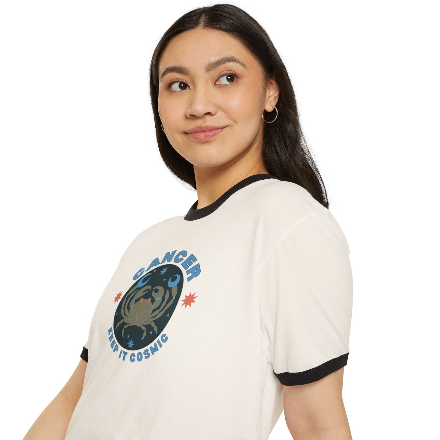 Keep it Cosmic Retro Ringer Tee — Cancer Zodiac | Model 4